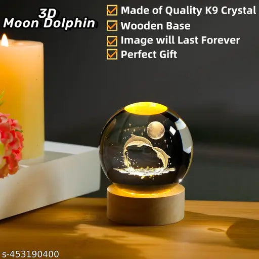 Glass Lamp 3D Ball Astronomy Night Lamp with Base for Living Room