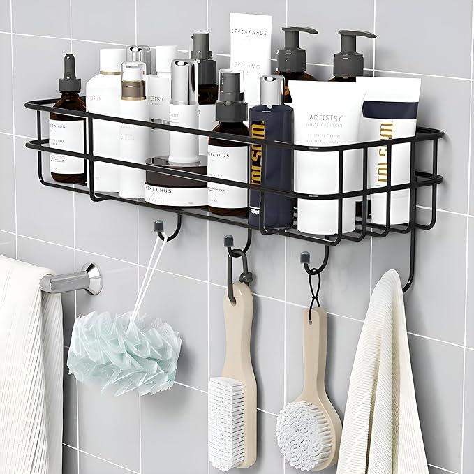 Self-Adhesive Multipurpose Bathroom Shelf with Hooks/Towel