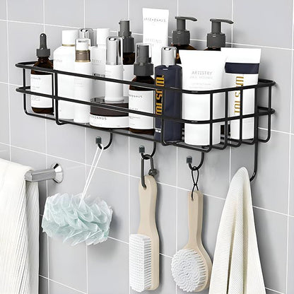 Self-Adhesive Multipurpose Bathroom Shelf with Hooks/Towel