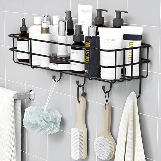 Self-Adhesive Multipurpose Bathroom Shelf with Hooks/Towel