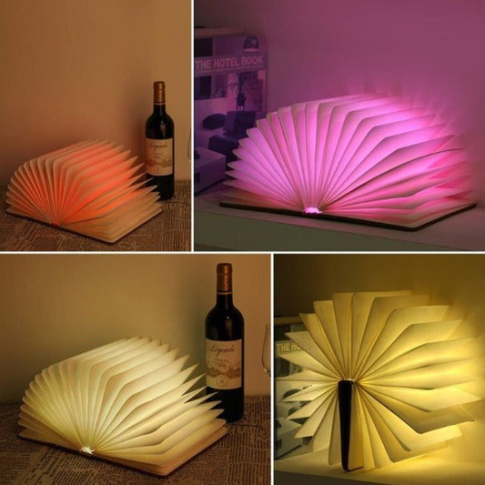 Anwick Lamp Book Large Size Folding Mood Light, Novelty LED Night Light, USB Large Capacity Rechargeable Wooden Table Lamp