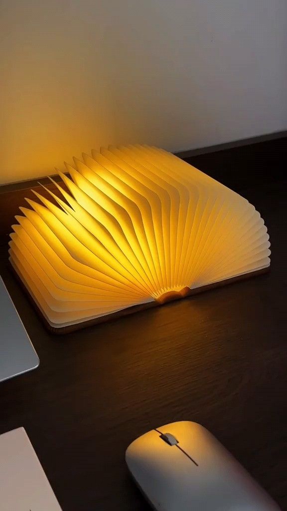 Anwick Lamp Book Large Size Folding Mood Light, Novelty LED Night Light, USB Large Capacity Rechargeable Wooden Table Lamp