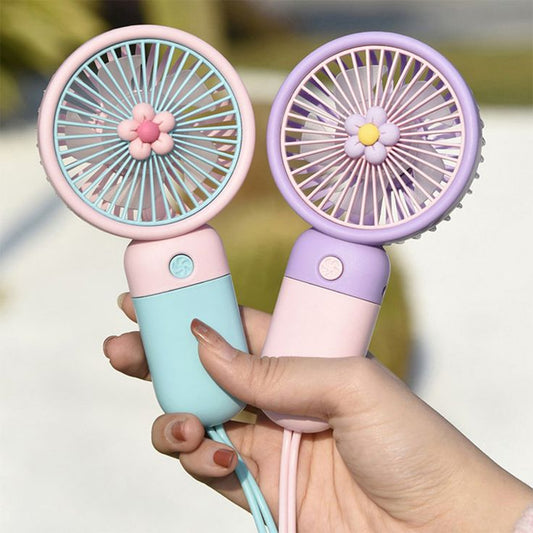 PACK OF 2 Portable Cartoon Shaped Handheld USB Rechargeable Small Fan & Student Desktop Phone Holder (Pack Of 2)