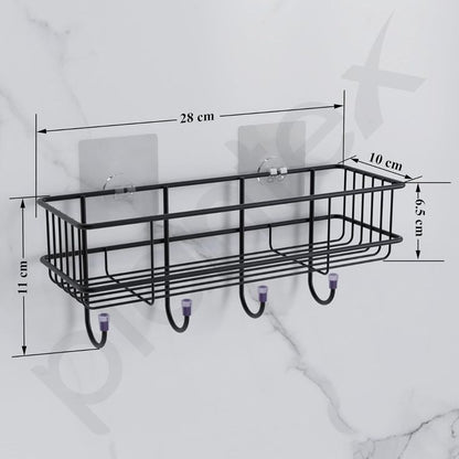 Self-Adhesive Multipurpose Bathroom Shelf with Hooks/Towel