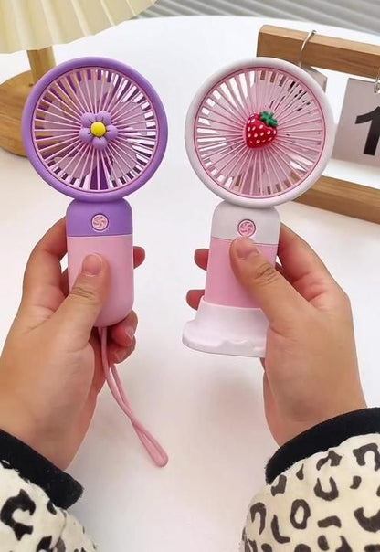 PACK OF 2 Portable Cartoon Shaped Handheld USB Rechargeable Small Fan & Student Desktop Phone Holder (Pack Of 2)
