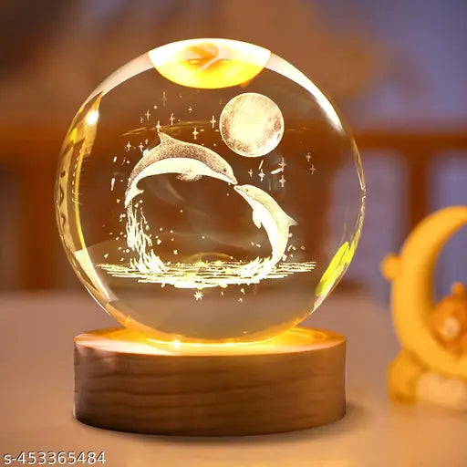 Glass Lamp 3D Ball Astronomy Night Lamp with Base for Living Room